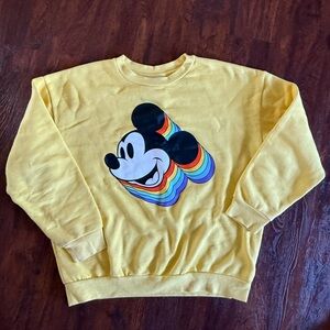Disney Mickey & Co Women Large Yellow Retro Rainbow Long Sleeve Crew Sweatshirt